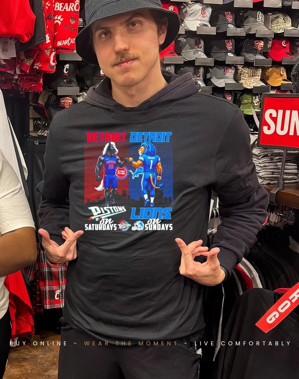 Detroit Pistons on saturdays vs Detroit Lions on sundays city skyline shirt