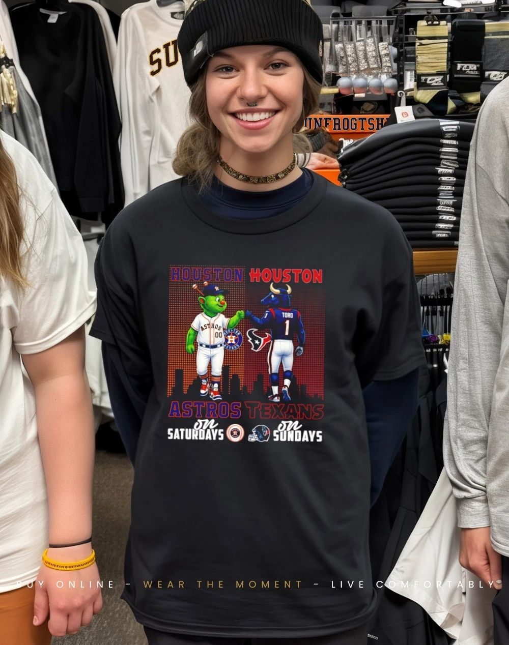 Houston Astros on Saturdays vs Houston Texans on Sundays mascot city skyline shirt