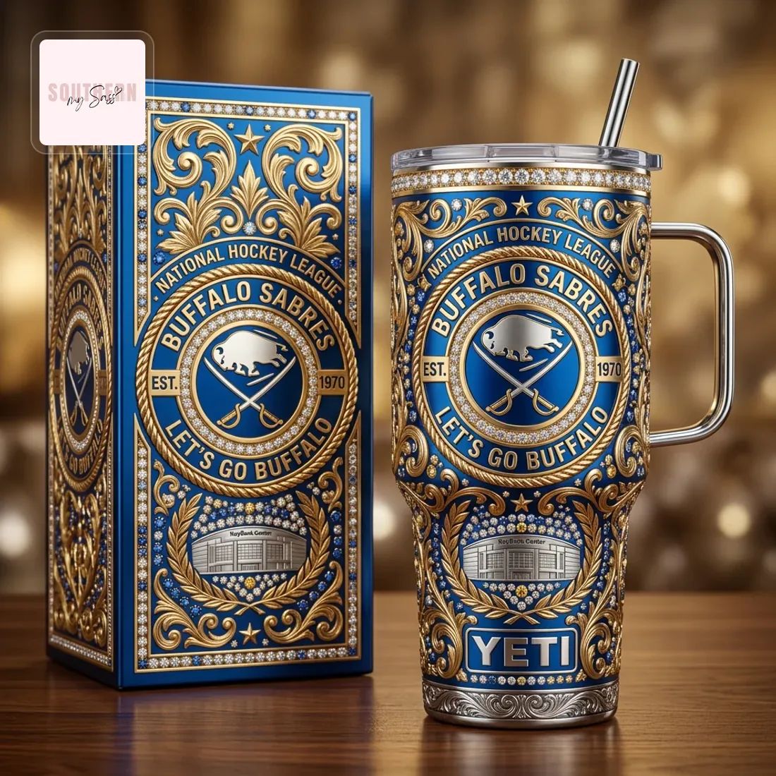 Buffalo Sabres NHL Ornate Blue & Gold 40oz YETI Tumbler