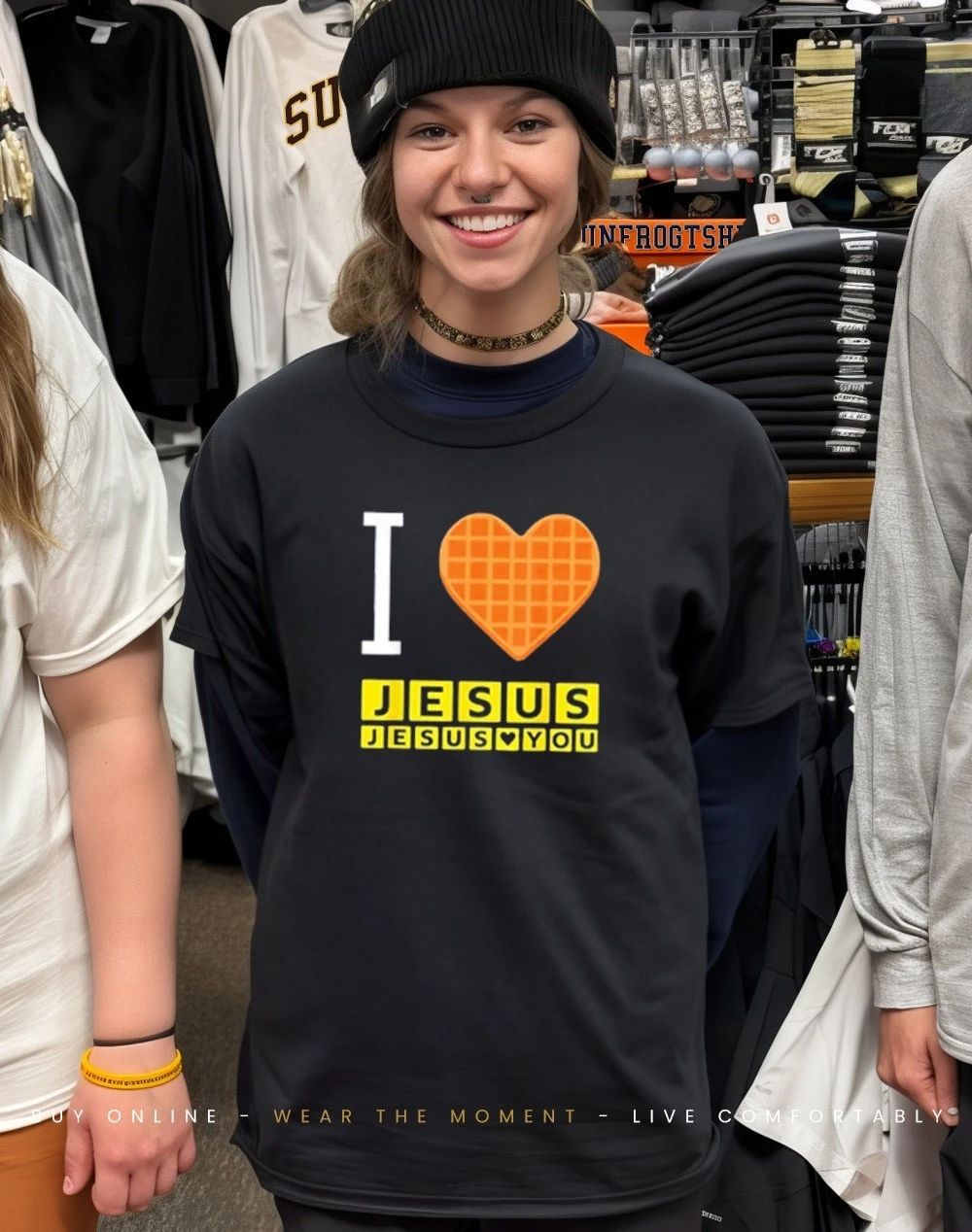 I Love Jesus Waffle Heart shirt