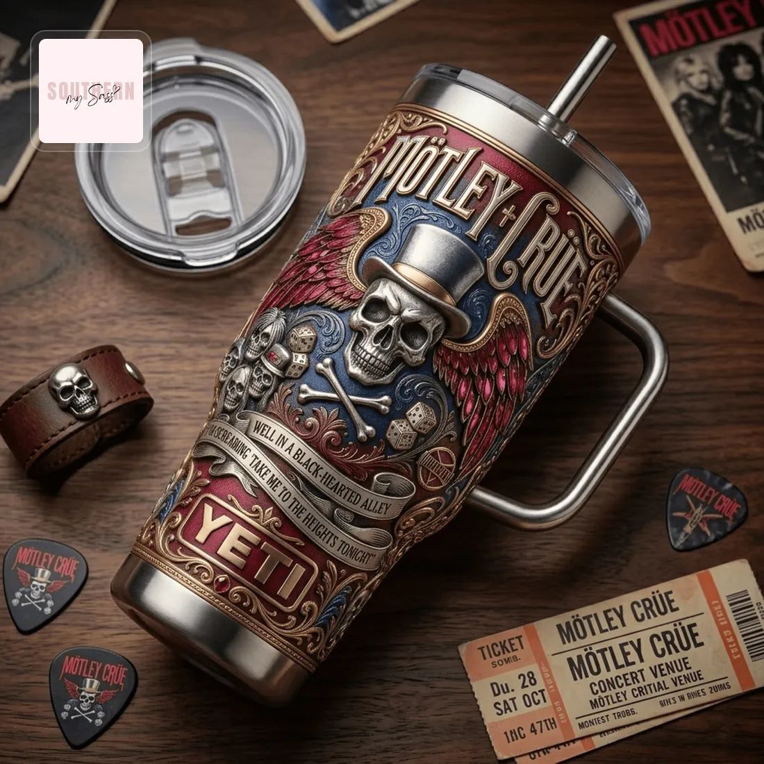 Mötley Crüe YETI 40oz Insulated Stainless Steel Skull Design Tumbler With Handle