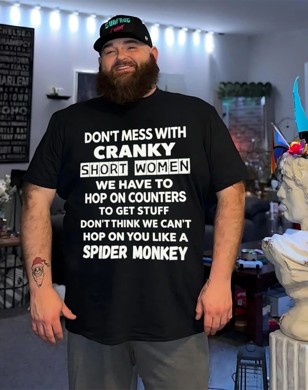 Don’t mess with cranky short women we have to hop on counters spider monkey shirt