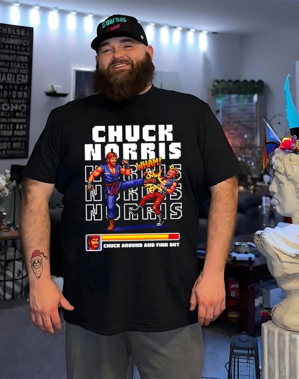 Chuck Norris Chuck Around and Find Out Retro Pixel Art shirt
