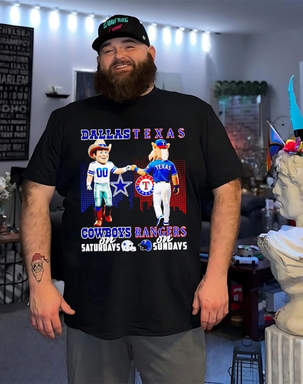 Dallas Cowboys on Saturdays vs Dallas Cowboys on Sundays mascot city skyline shirt