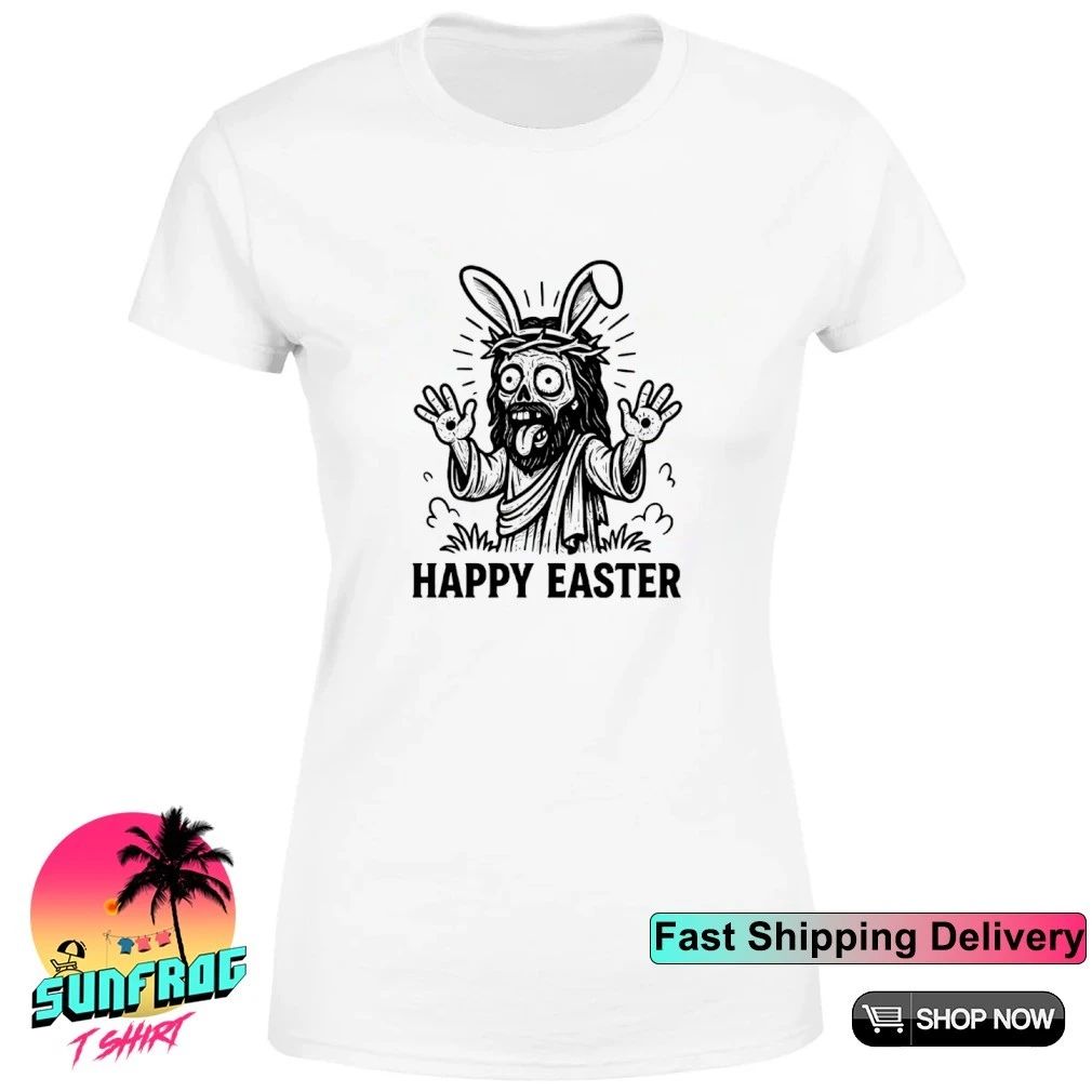 Jesus wearing bunny ears Happy Easter shirt