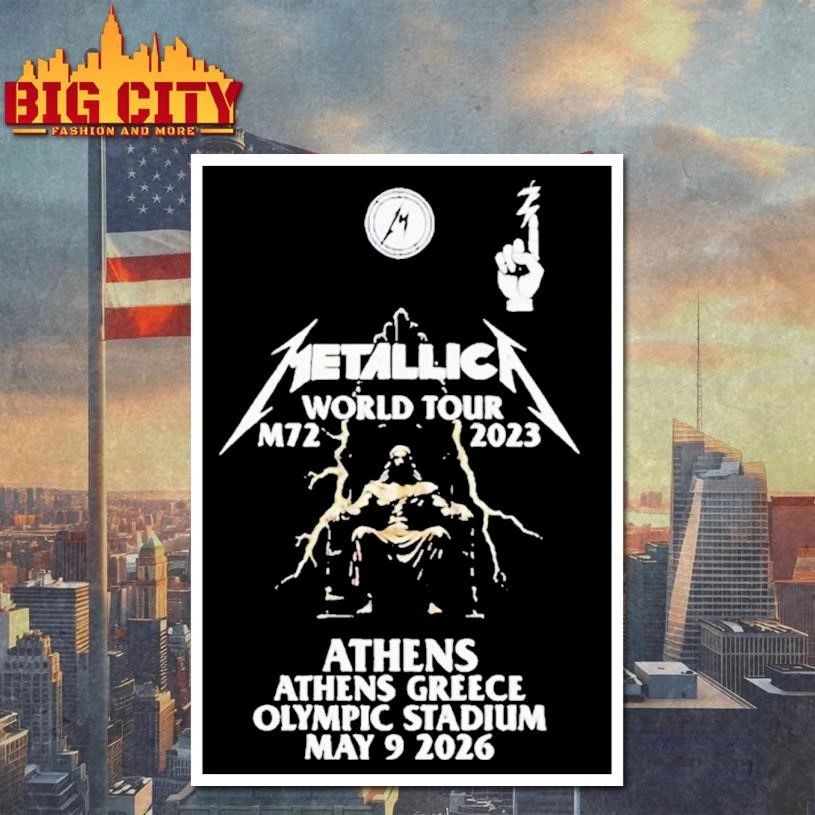 Metallica World Tour M72 2023 Athens Greece Olympic Stadium May 9 2026 Shirt
