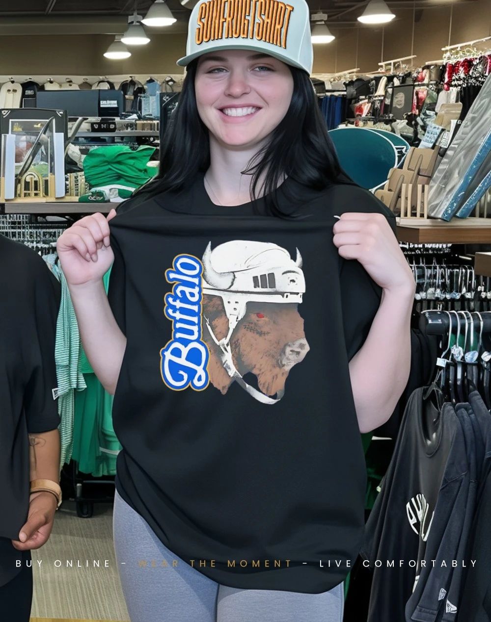 Buffalo Hockey mascot big head shirt