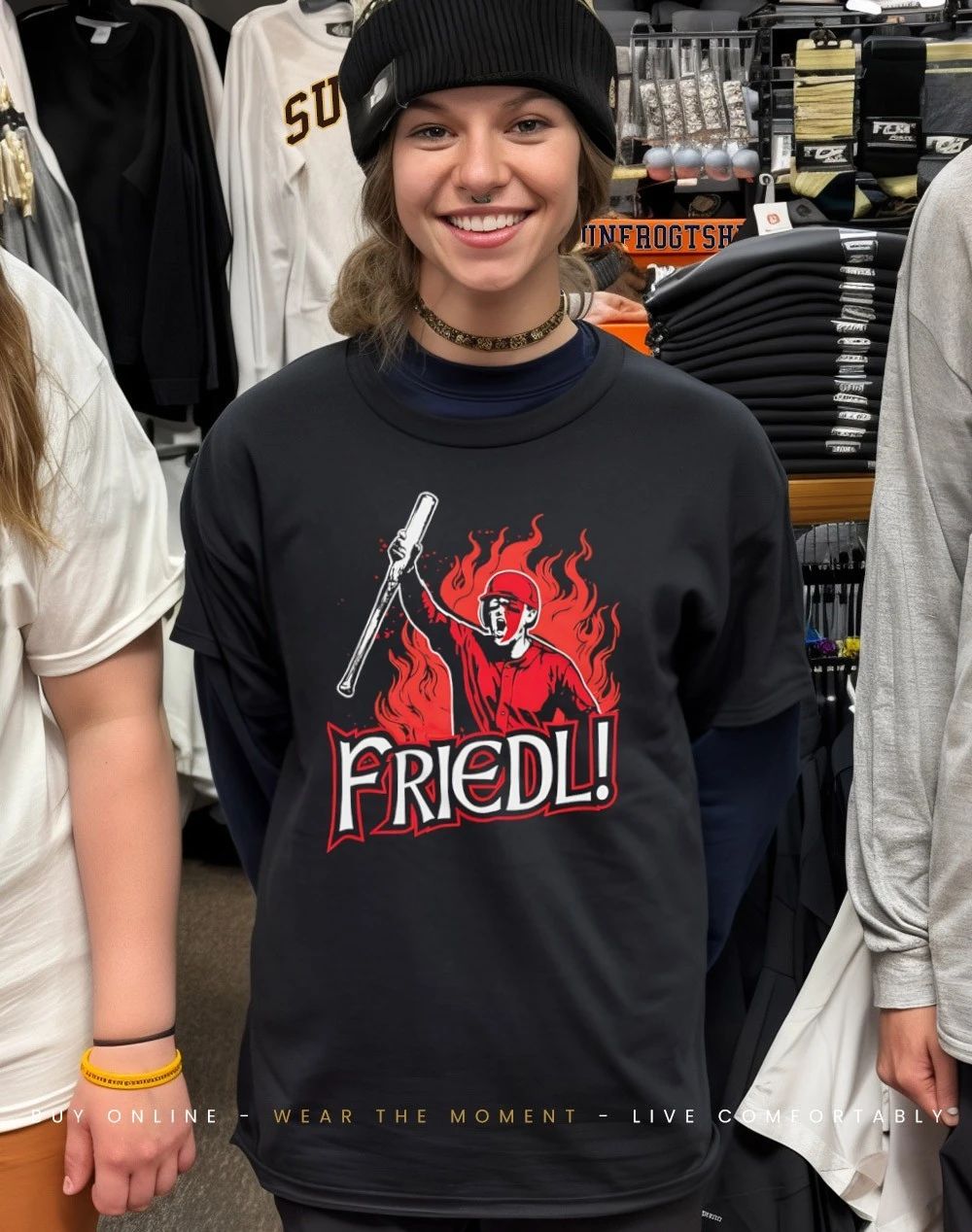 Cincinnati Reds TJ Friedl Battle Cry fire graphic shirt