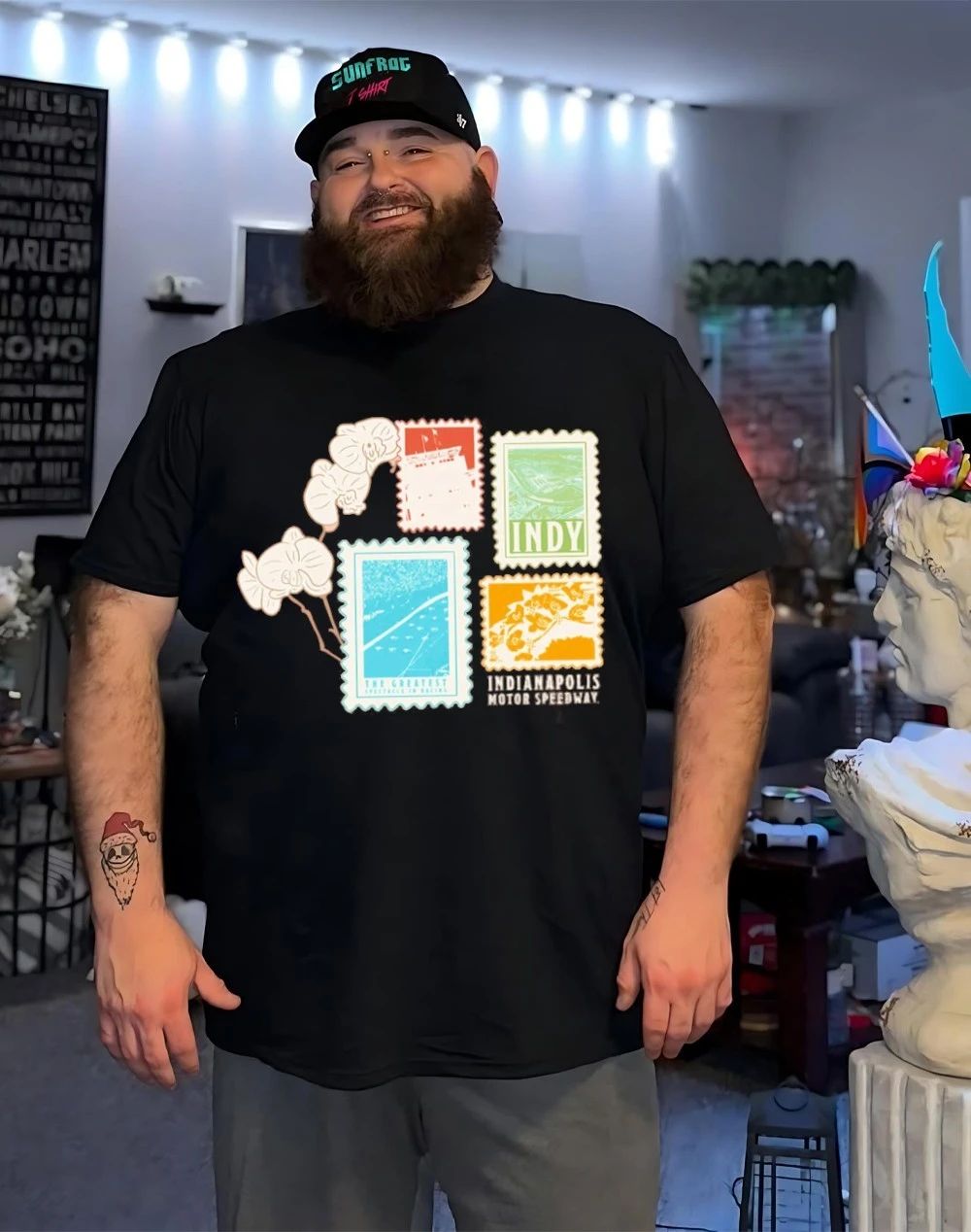 Indy 500 Stamp and Orchid graphic shirt