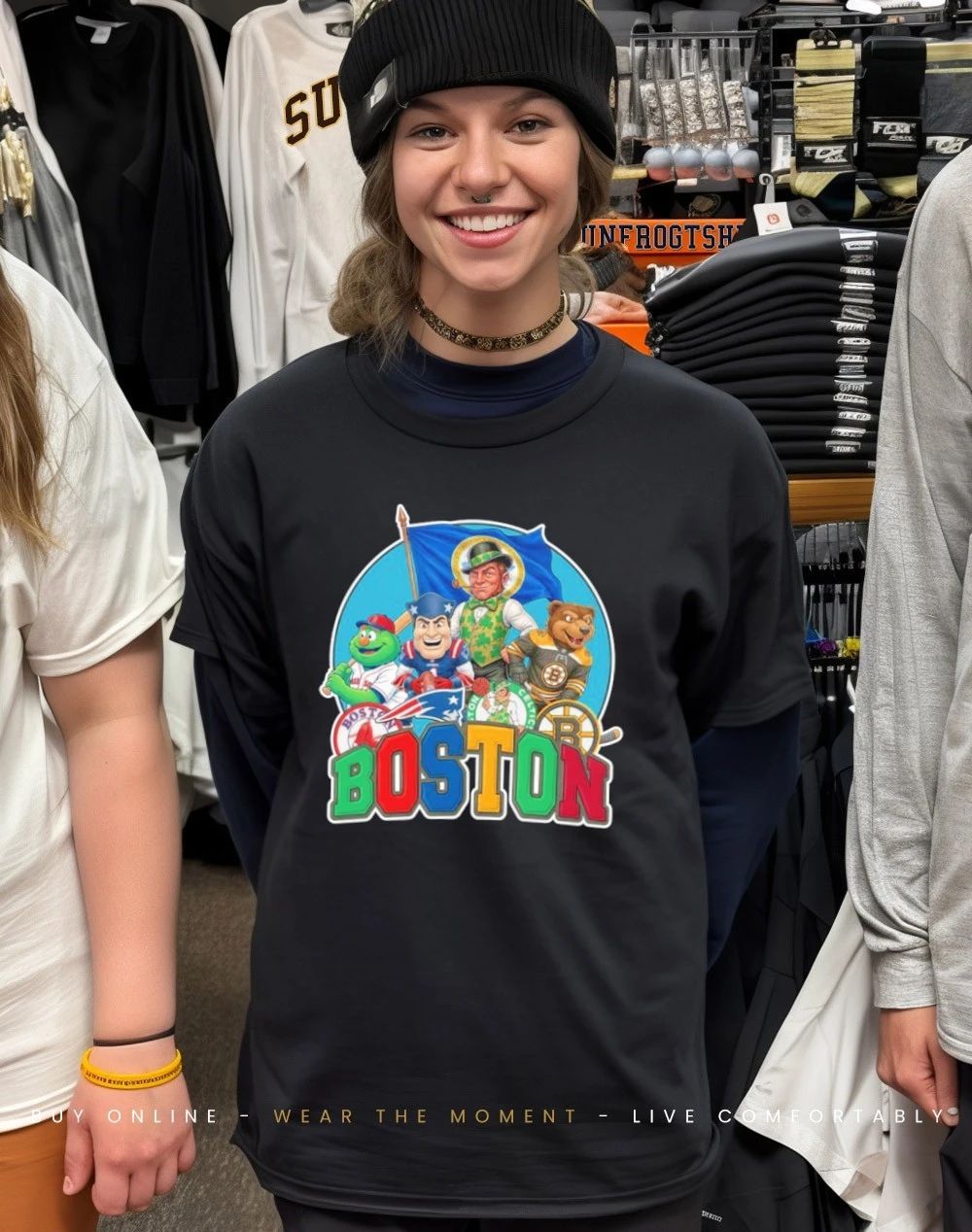 Boston sports mascot squad flag shirt