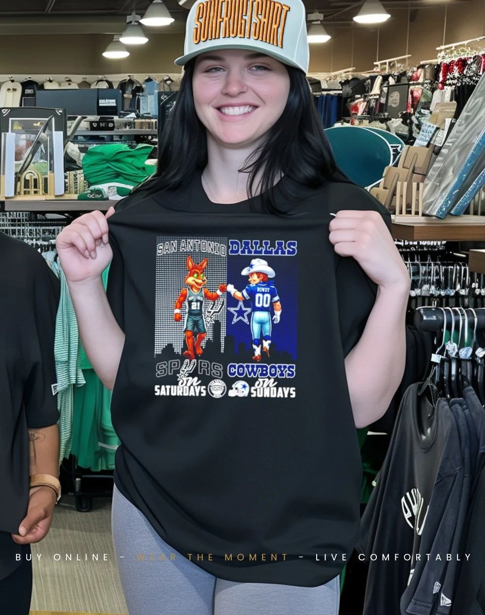 San Antonio Spurs on saturdays vs Dallas Cowboys on sundays city skyline shirt