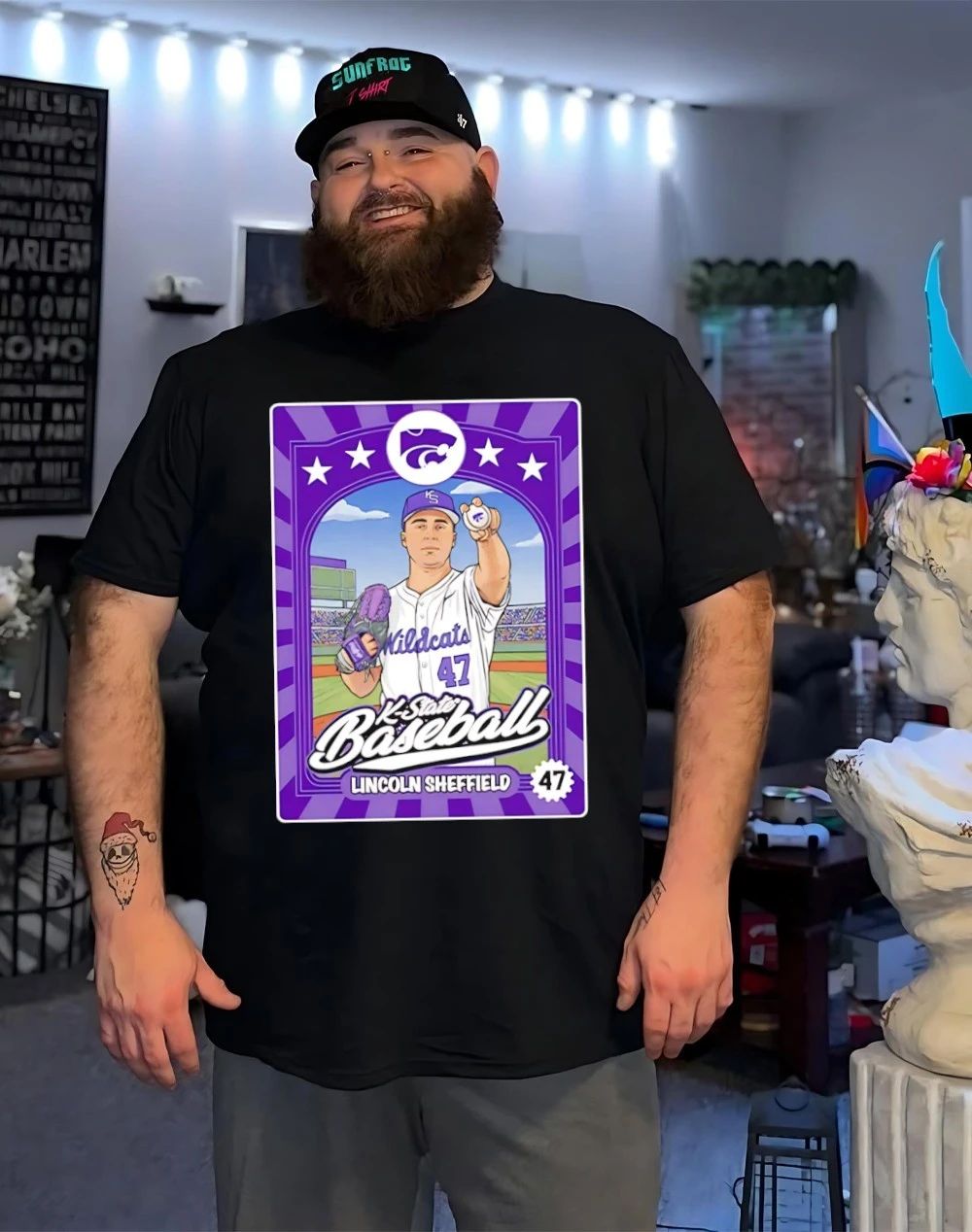 Lincoln Sheffield 47 Kansas State Wildcats baseball card Inspired shirt