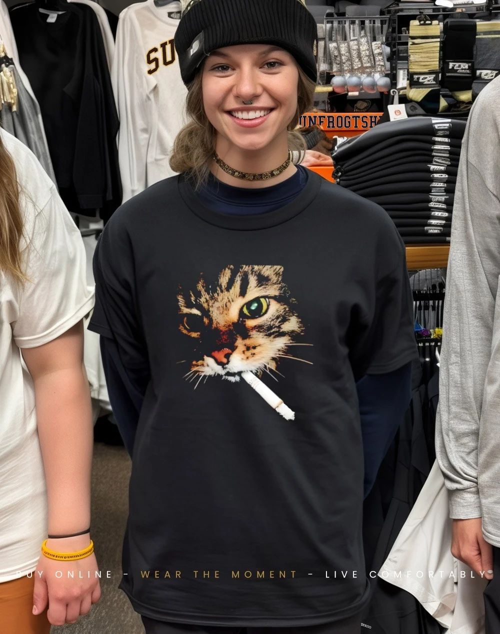 Cat smoking big head meme shirt