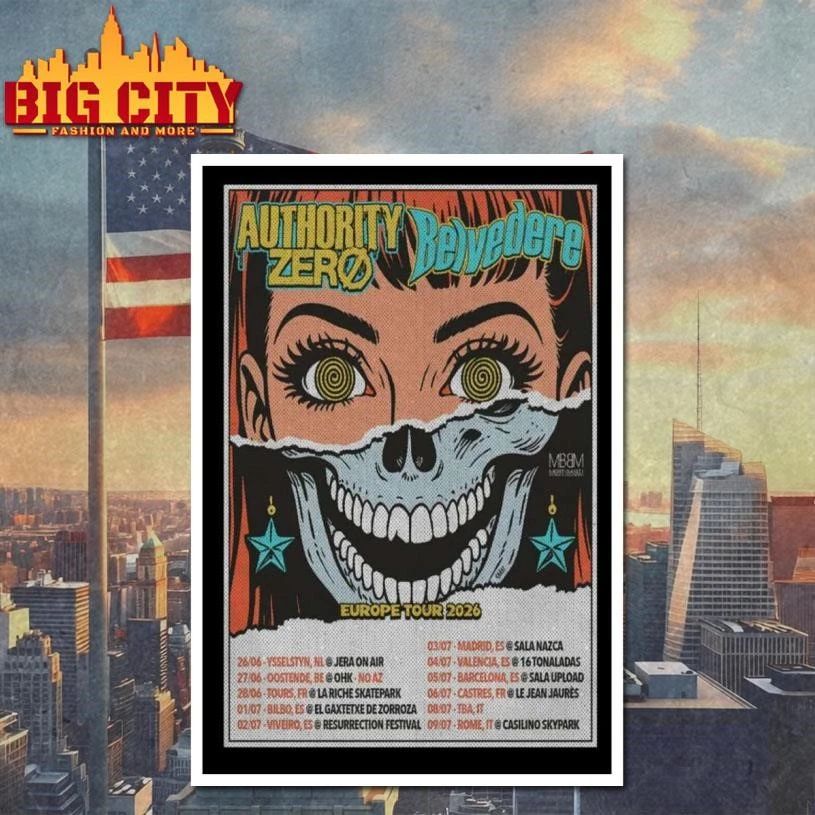 Premium LIMITED 2026 Europe Belvedere x Authority Zero Poster Show Shirt