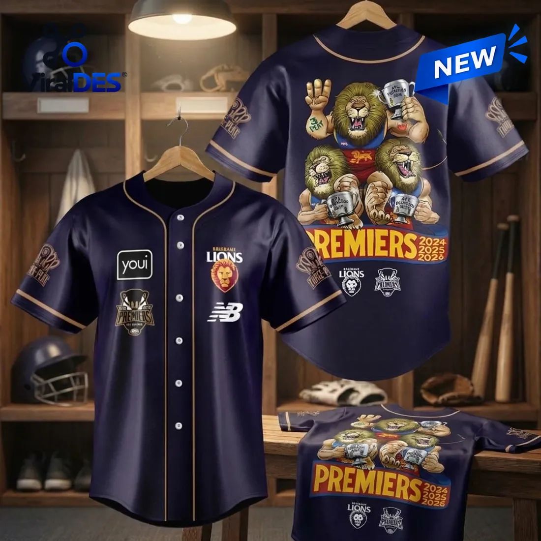 Brisbane Lions Navy Blue 2026 AFL Premiers Baseball Jersey