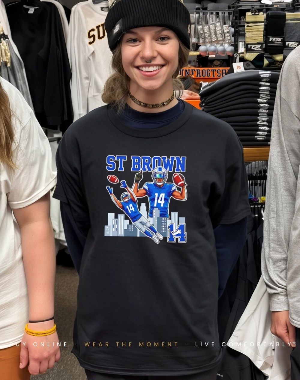 Amon-Ra St. Brown Detroit Lions number name city skyline shirt