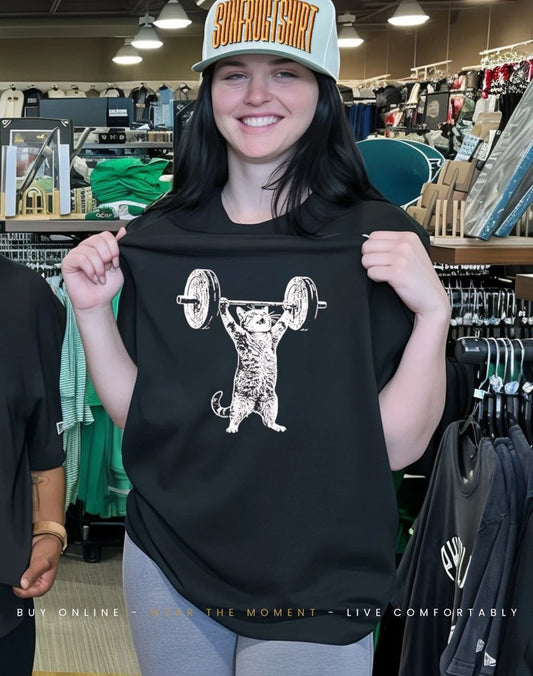Weight lifting gym cat funny shirt