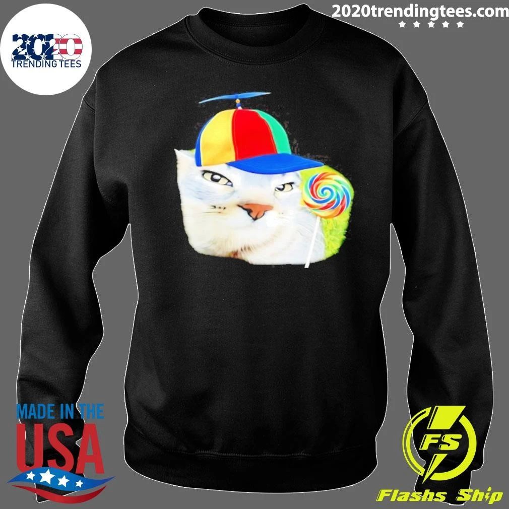 Cat Wearing Propeller Hat And Holding Lollipop Shirt