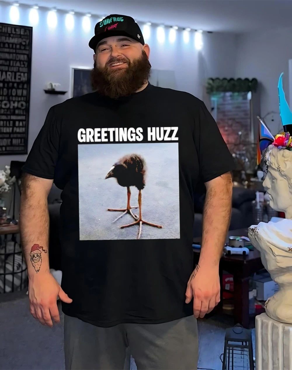 Greetings Huzz Bird shirt