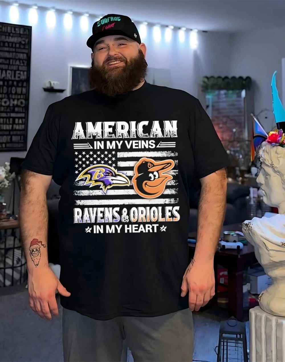 American In My Veins Ravens and Orioles In My Heart USA Flag shirt