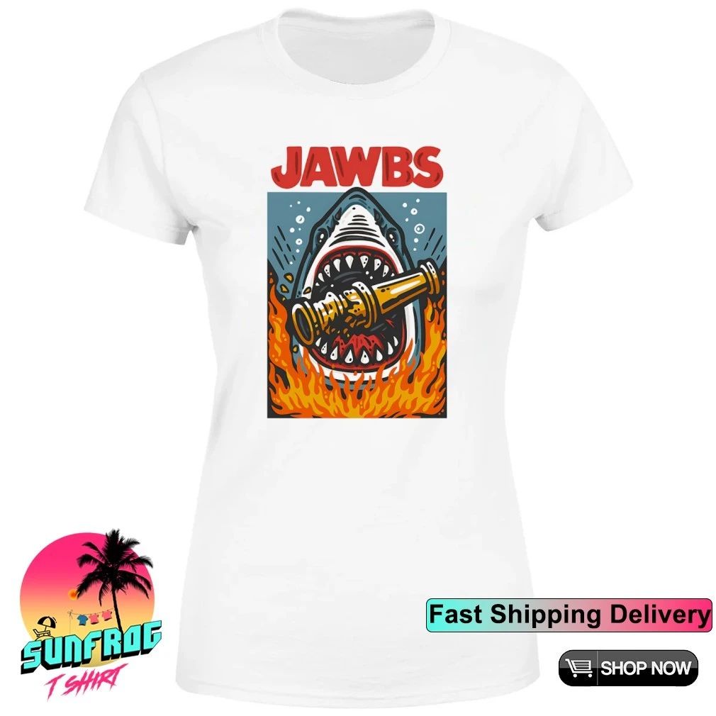 Jawbs bite fire hose firefighter Jaws parody shirt