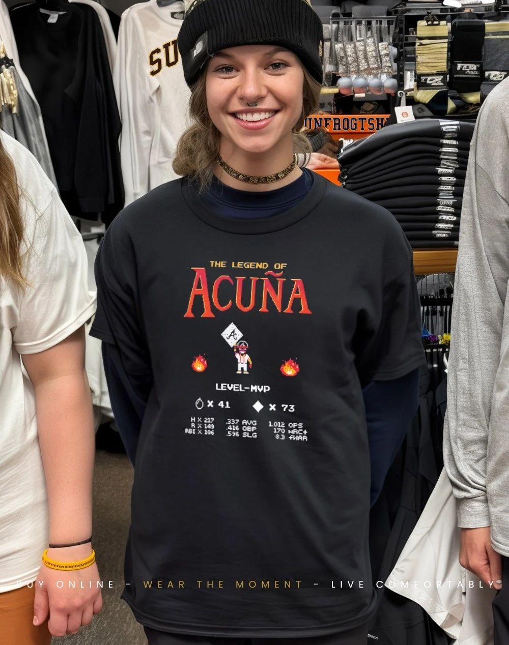 Ronald Acuña Jr The legend of Acuña Level MVP 8-bit video game shirt