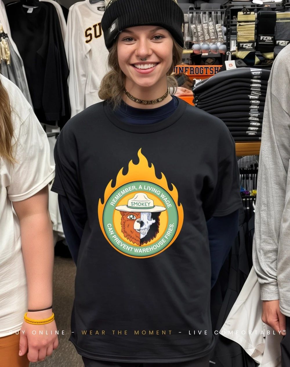 Smokey bear remember a living wage can prevent warehouse fires shirt