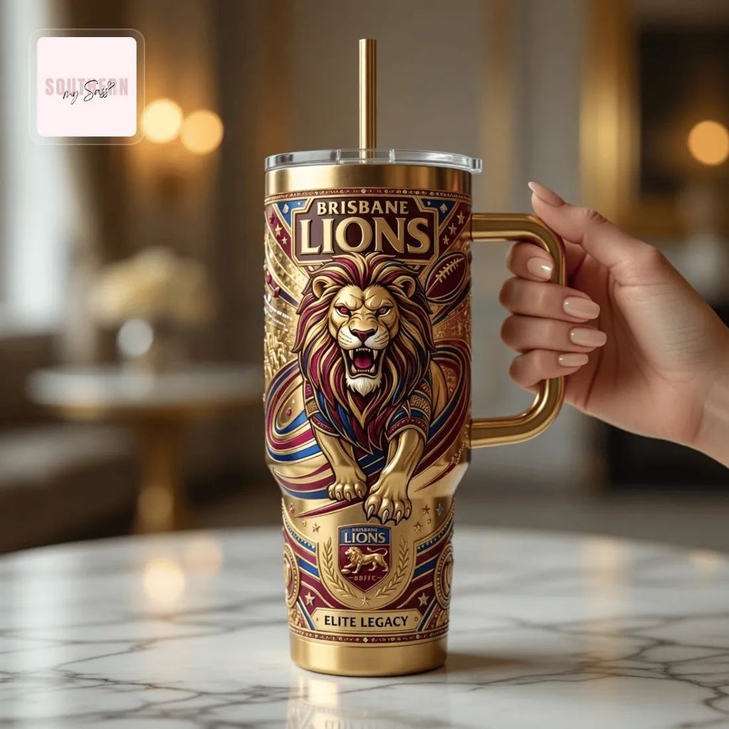 Brisbane Lions Elite Legacy Gold 40oz Insulated Tumbler With Handle
