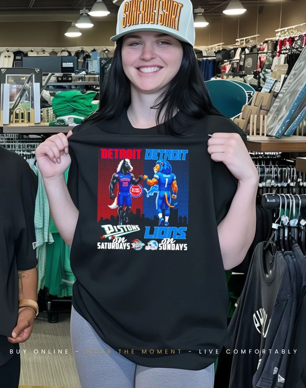 Detroit Pistons on saturdays vs Detroit Lions on sundays city skyline shirt