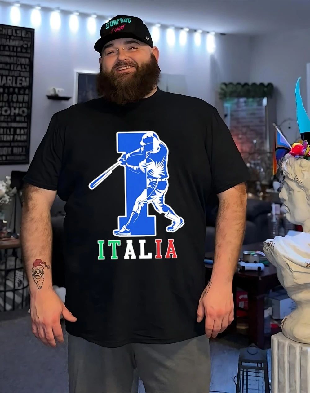Baseball player with bold letter italian Italy sport shirt