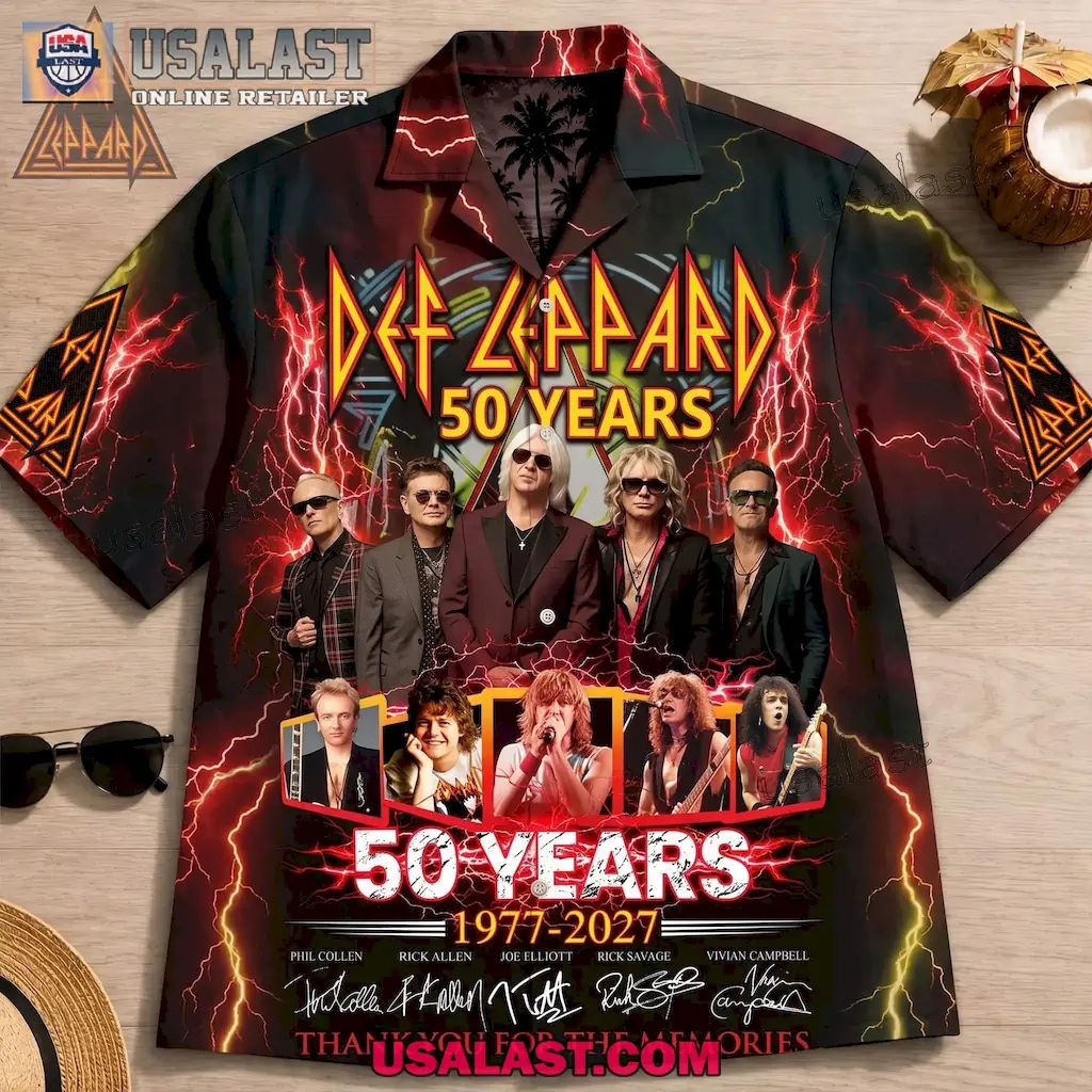 Def Leppard 50th Anniversary 1977-2027 Premium Hawaiian Shirt