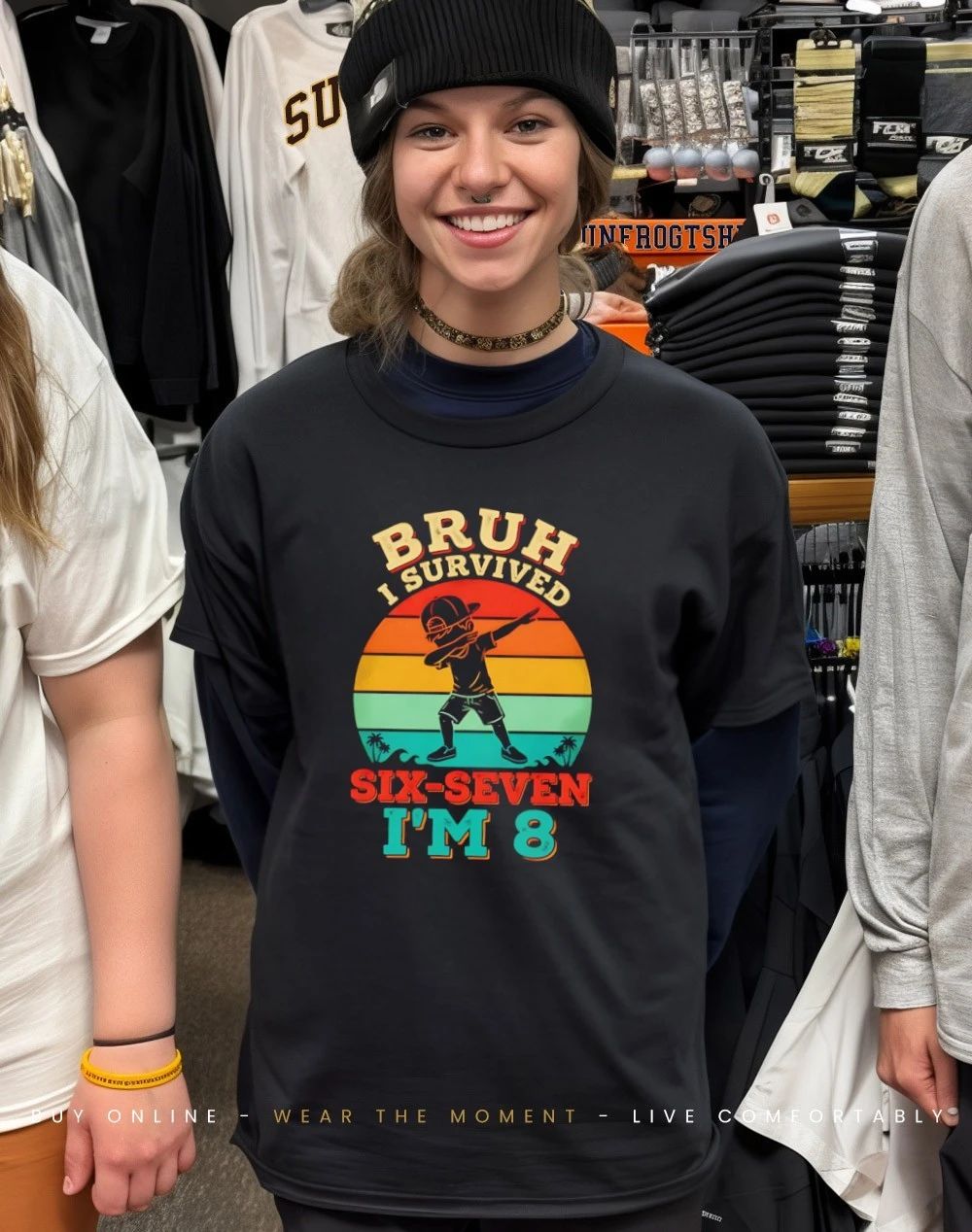 Bruh I Survived 6 7 Six Seven 8th Birthday Kids Boys Dabbing vintage shirt