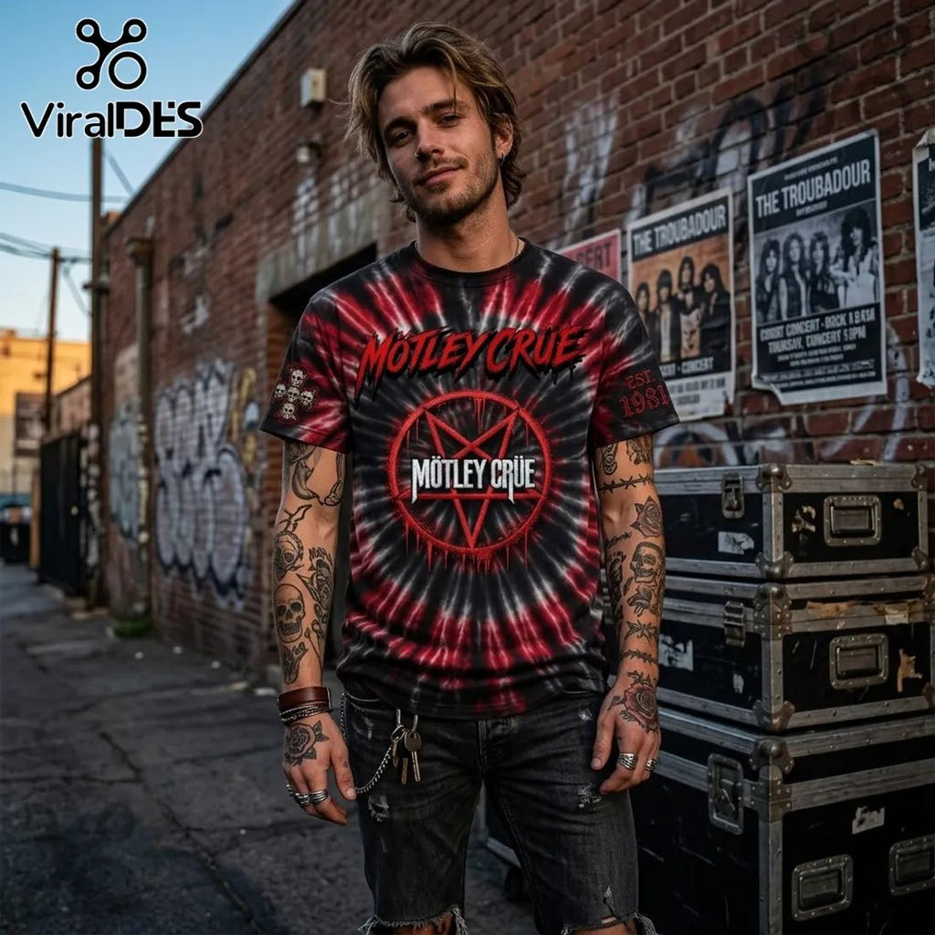 Motley Crue Tie Dye Pentagram T-Shirt 2026