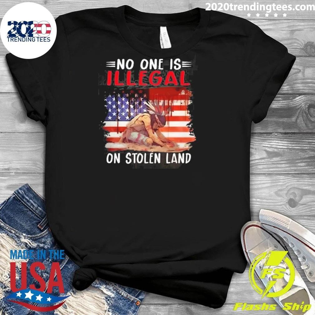 No One Is Illegal on Stolen Land Native American Flag Shirt