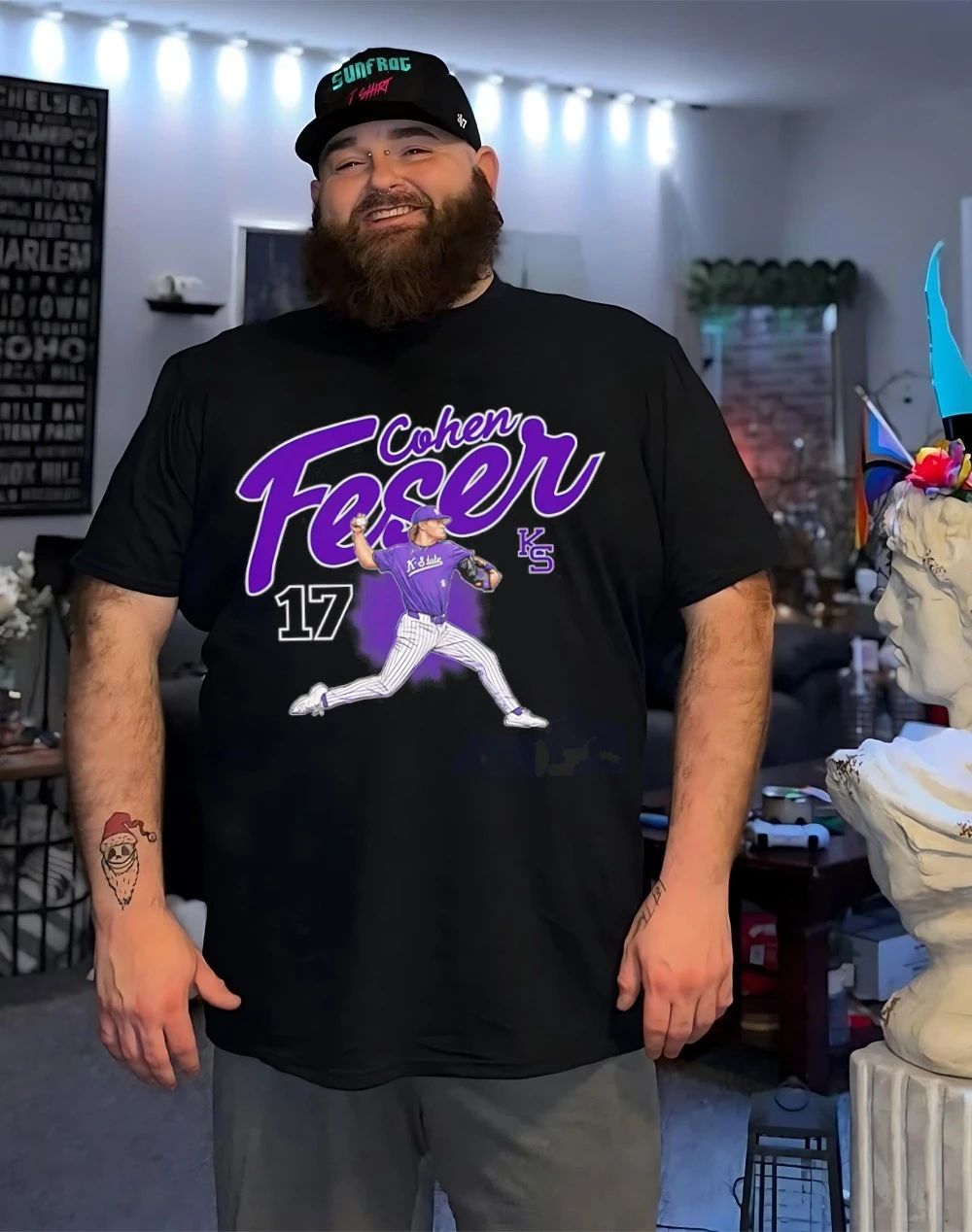 Cohen Feser 17 Kansas State Wildcats baseball player caricature shirt