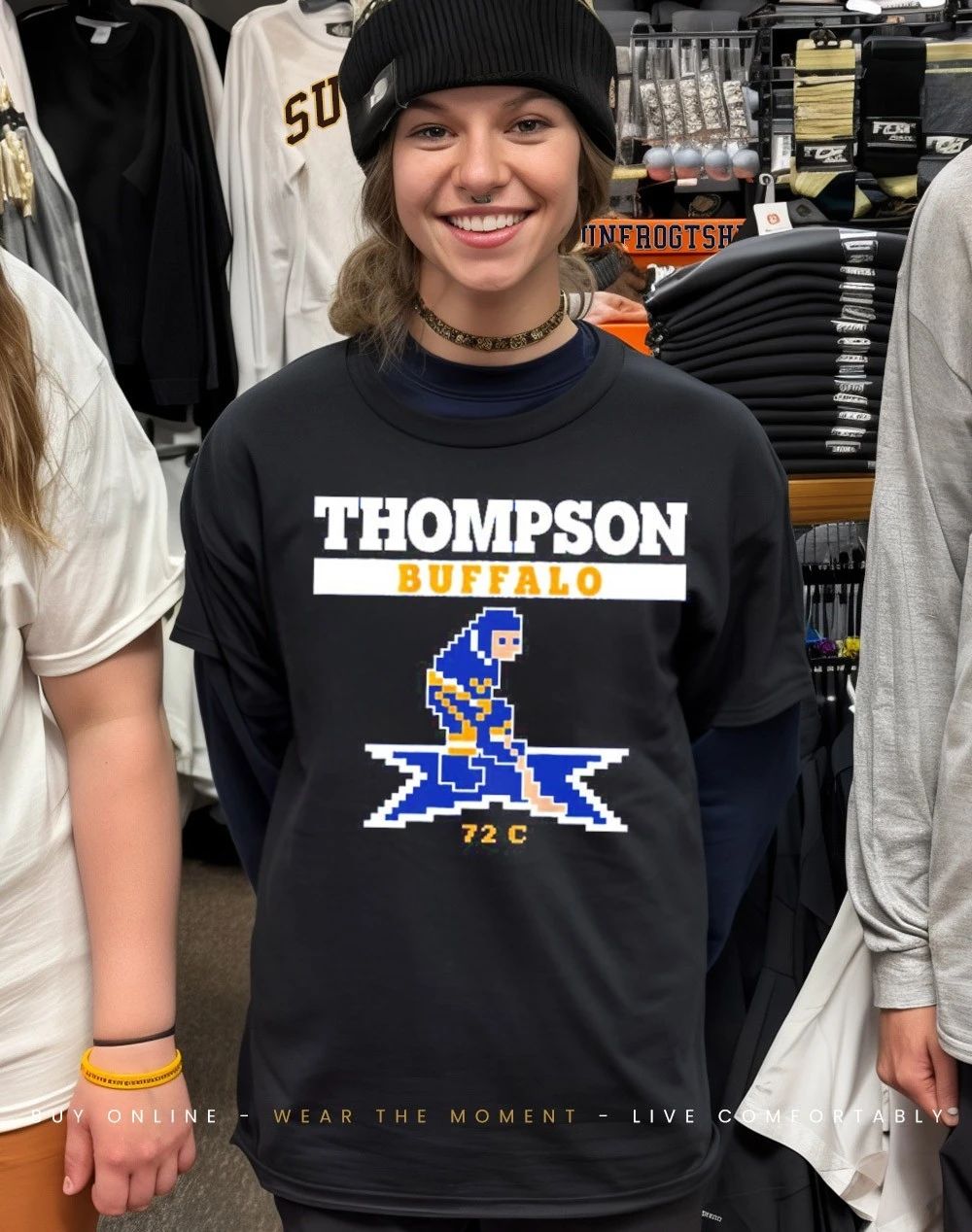 Tage Thompson retro game Buffalo Sabres front and back shirt