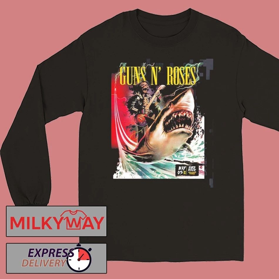 Guns N Roses Hollywood Florida 2026 Night 2 Venue Poster At Hard Rock On May 5 2026 Skeleton Riding Shark Art shirt