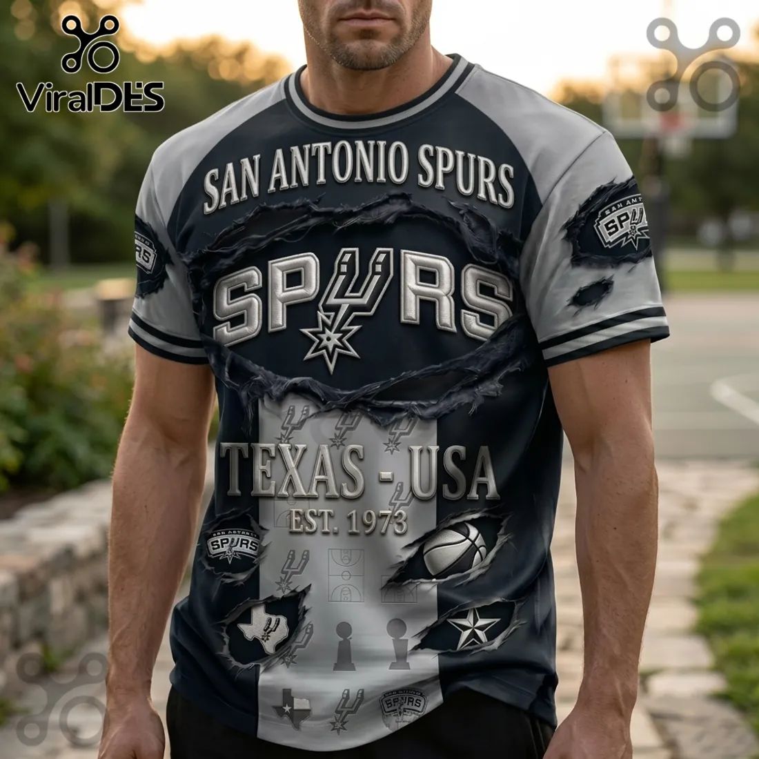 San Antonio Spurs 1973 Est Vintage Black and White T-Shirt