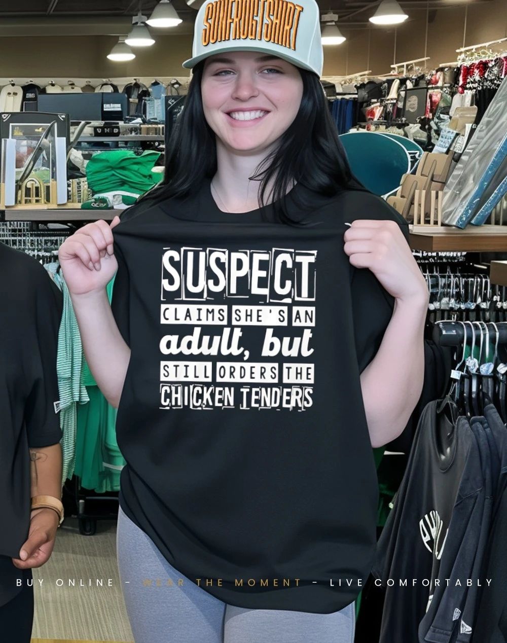 Suspect claims she’s an adult chicken shirt