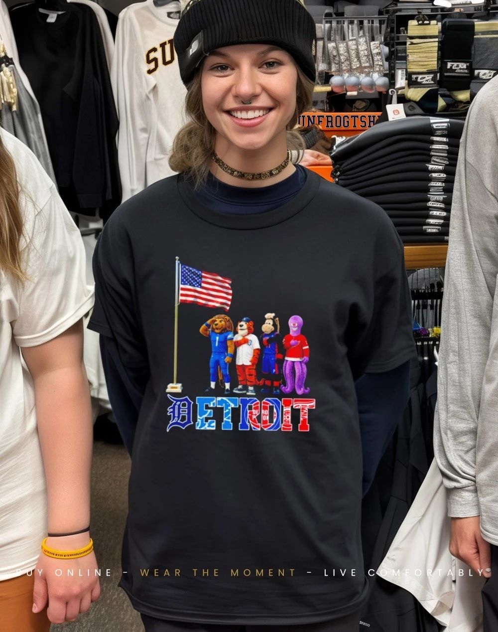 Detroit sports mascot salute the flag shirt