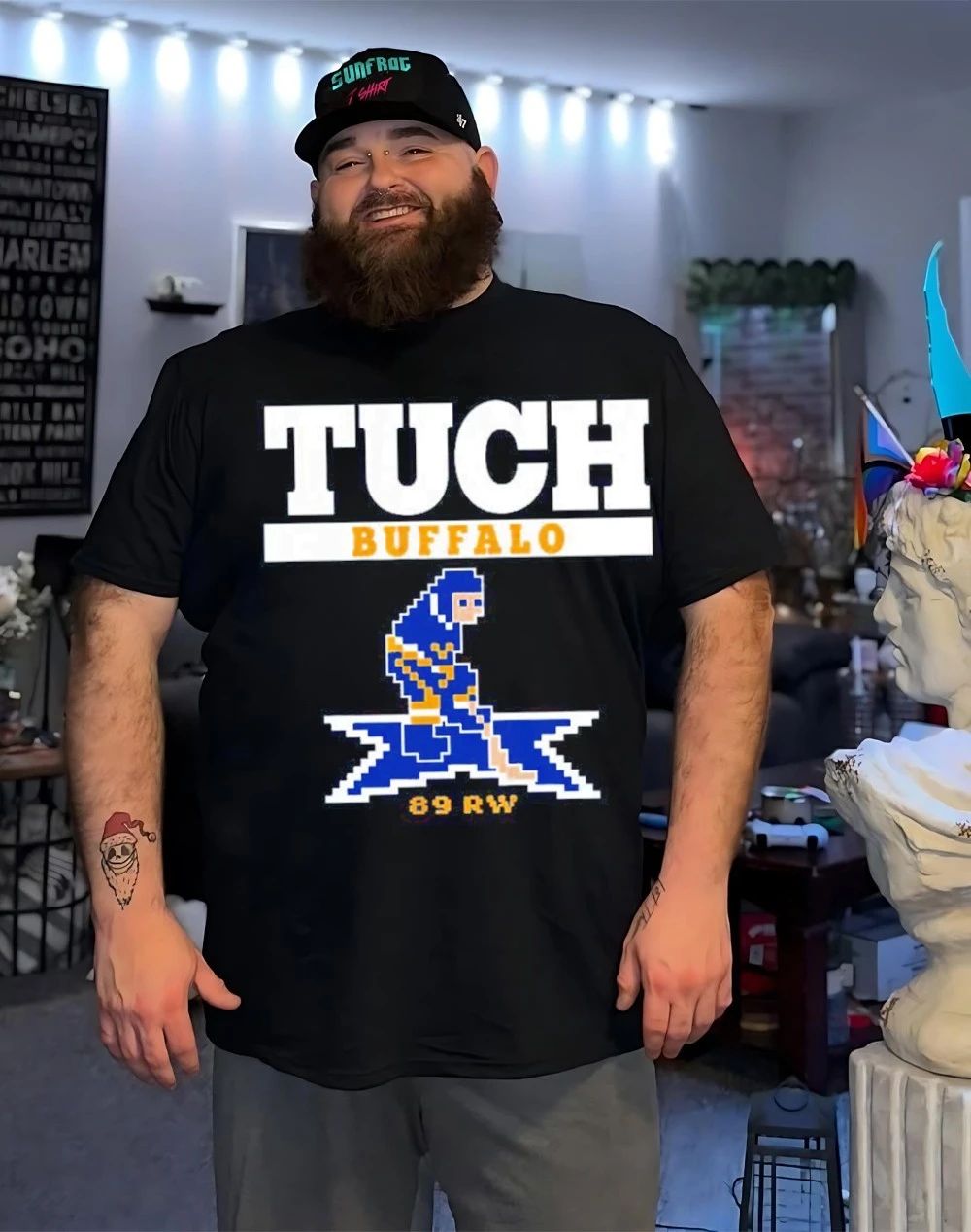 Alex Tuch retro game Buffalo Sabres front and back shirt