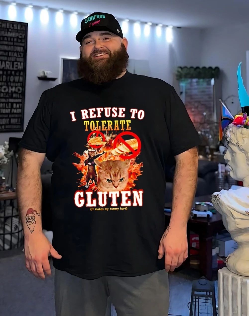 I refuse to tolerate gluten funny cat meme shirt