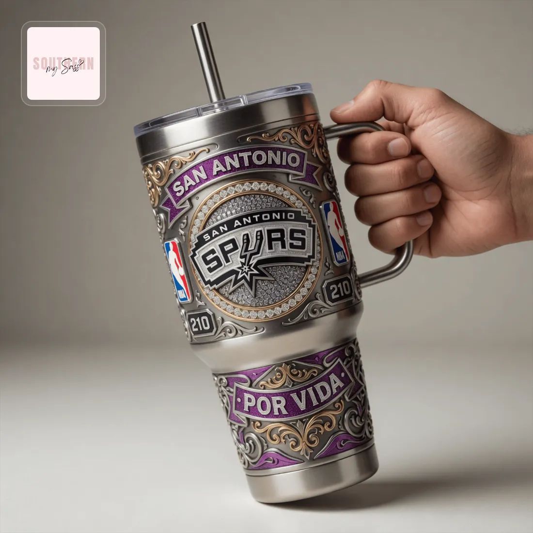 San Antonio Spurs 40oz Premium Ornate Yeti Insulated Tumbler With Handle