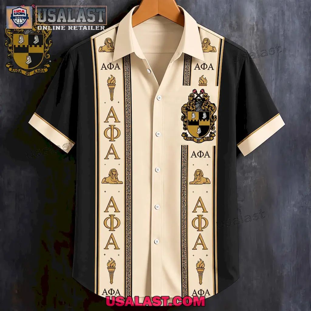 Alpha Phi Alpha Vintage Striped Cream & Black Premium Hawaiian Shirt