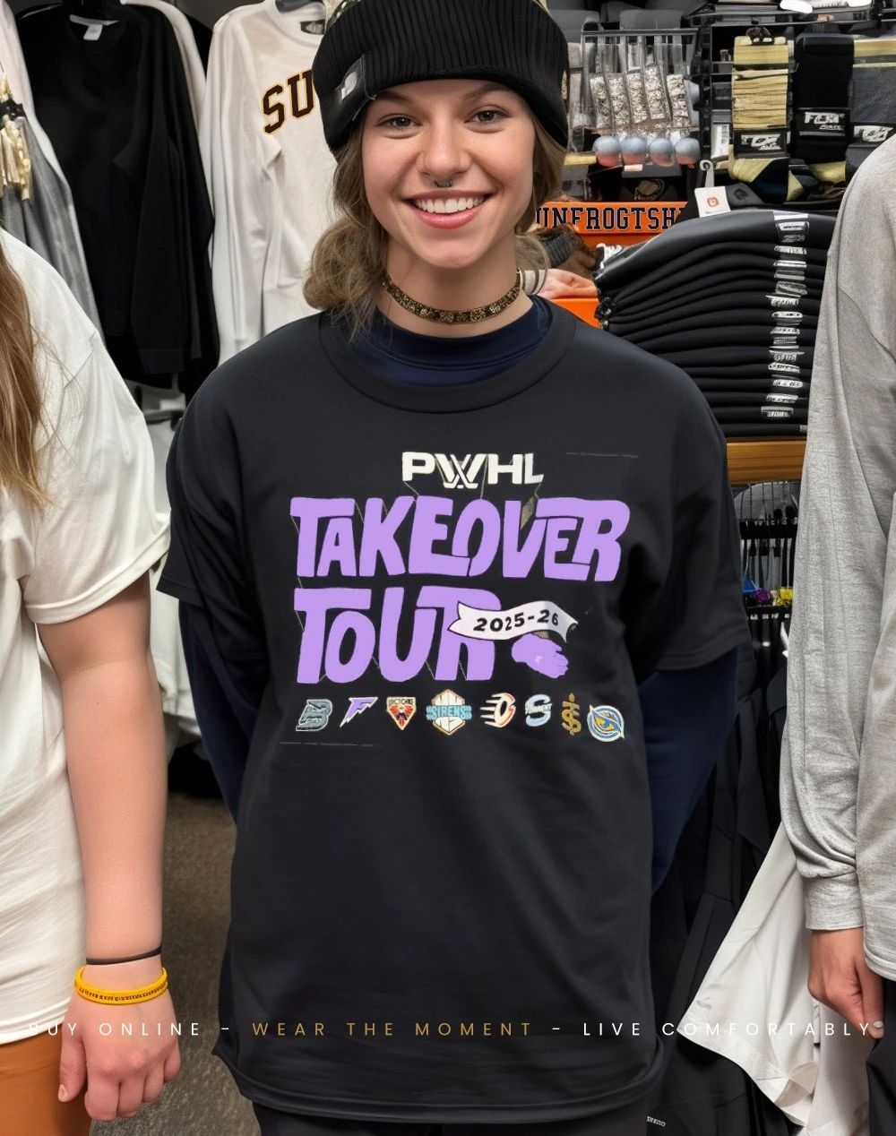 PWHL Takeover Tour 2025 2026 team logos shirt