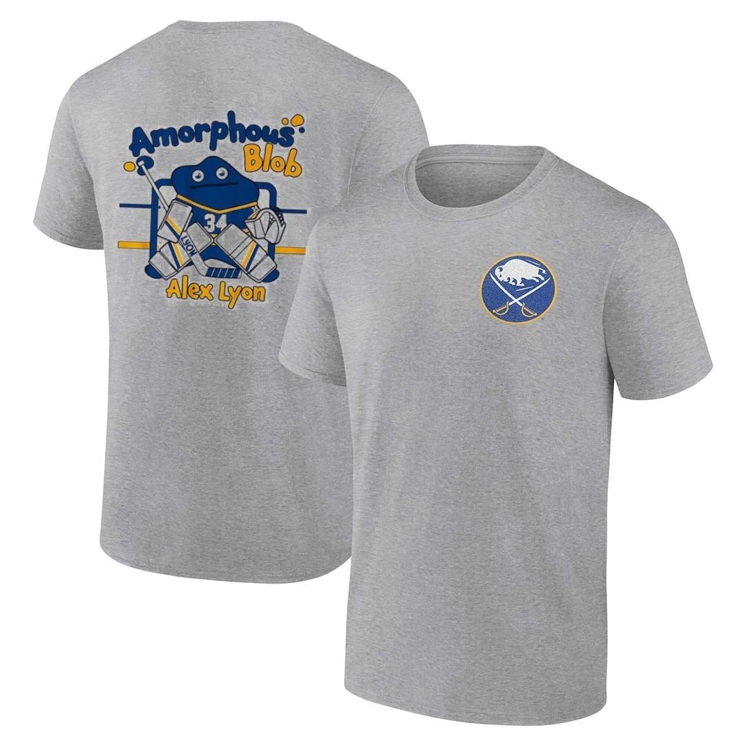 Alex Lyon Amorphous Blob Buffalo Sabres front and back shirt