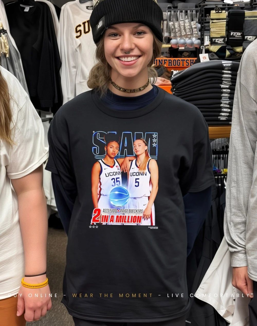 Paige Bueckers and Azzi Fudd 2 in a million Uconn Huskies SLAM shirt