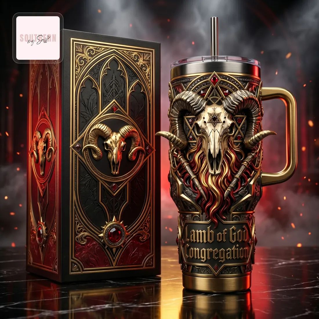 Lamb of God Congregation Gothic Ram Skull 40oz Insulated Tumbler With Handle
