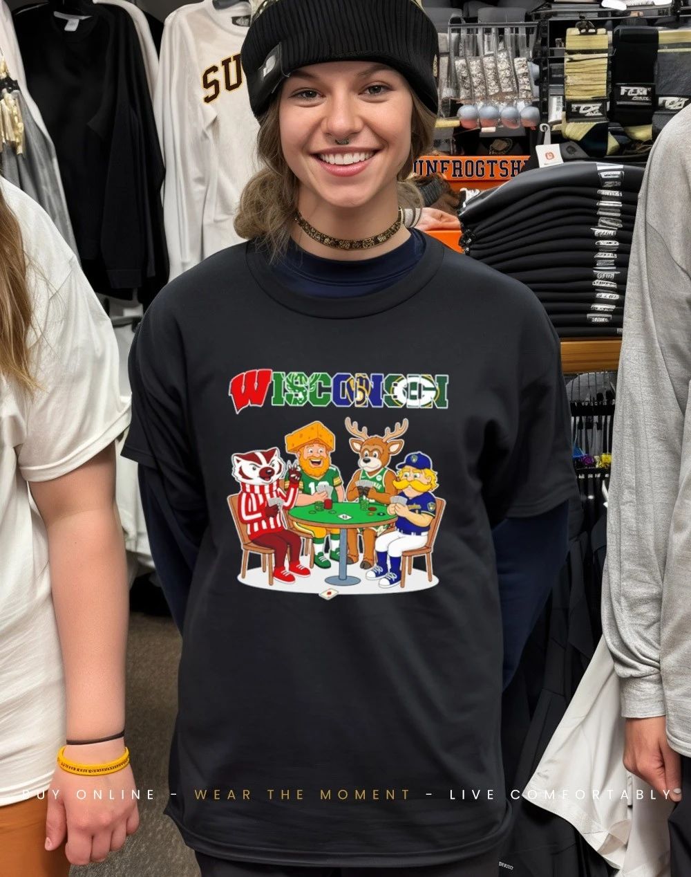 Wisconsin sports mascot playing poker shirt