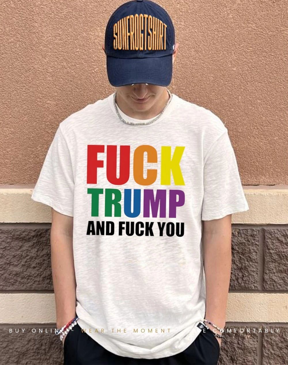 Fuck Trump and fuck you Bold Rainbow shirt
